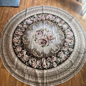 Dusty Rose Aubusson Tapestry Style Tablecloth/Rug 85 Inch Granny Cottagecore NEW